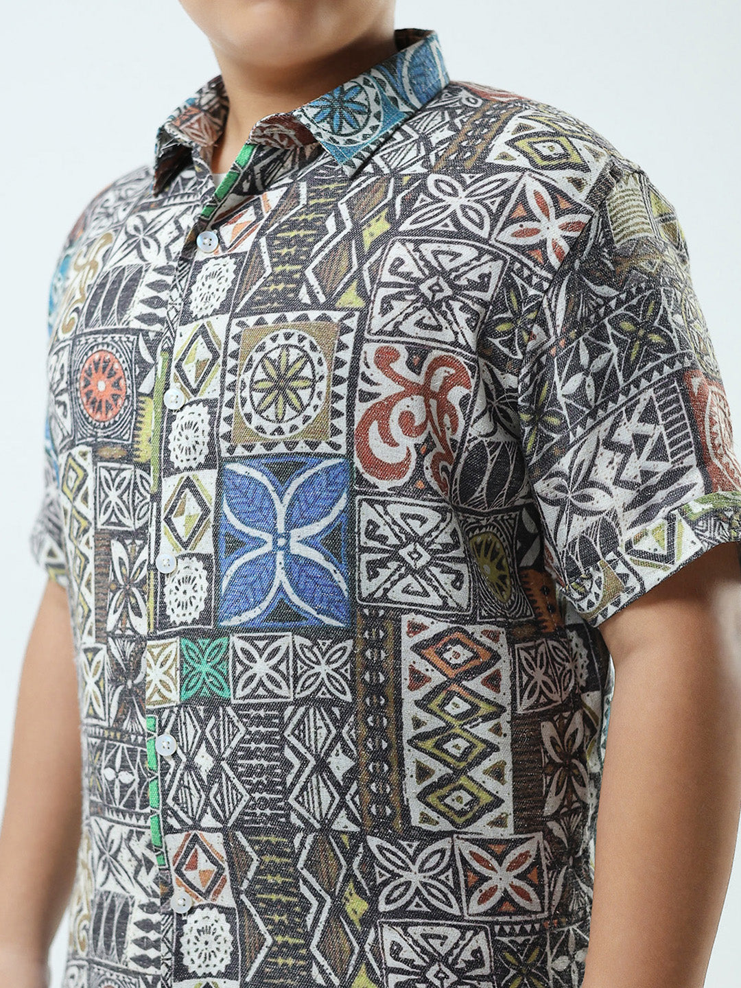 Boys Blue Printed Collar Half Sleeve 3 Pcs Cords Set