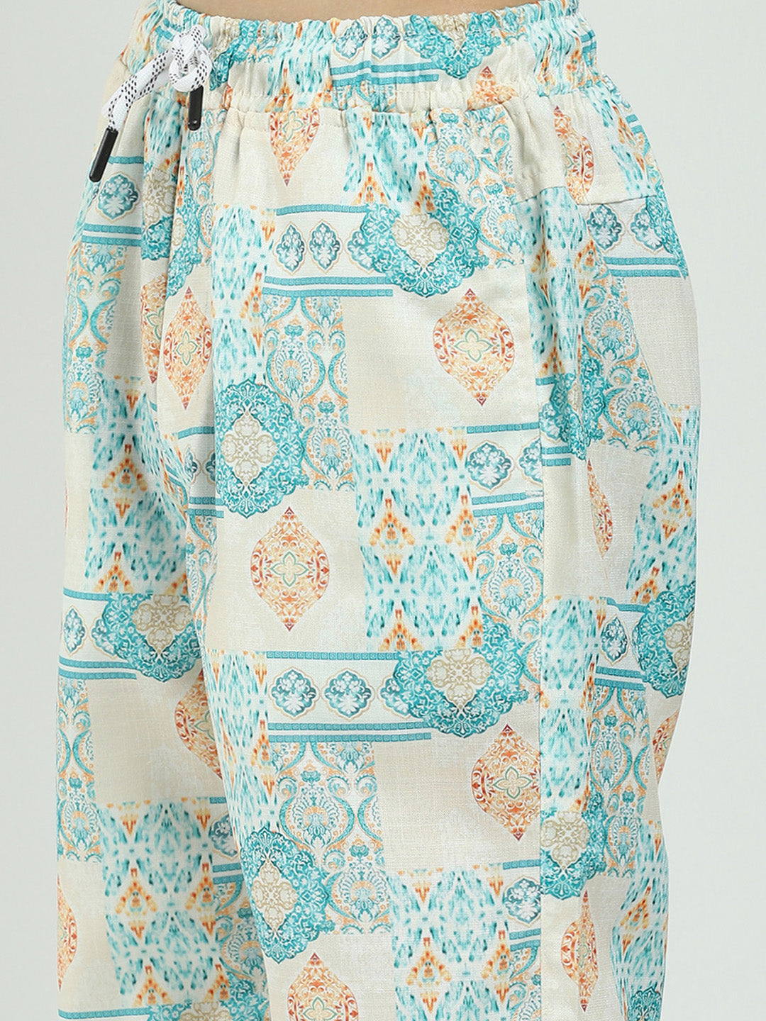 Boys Green Printed Collar Half Sleeve Cords Set