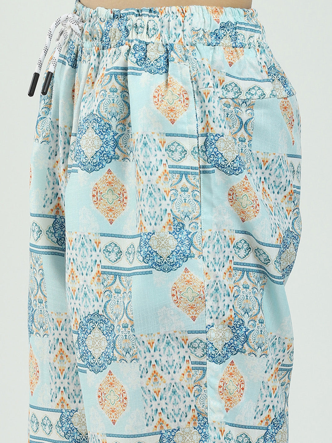 Boys Blue Printed Collar Half Sleeve Cords Set