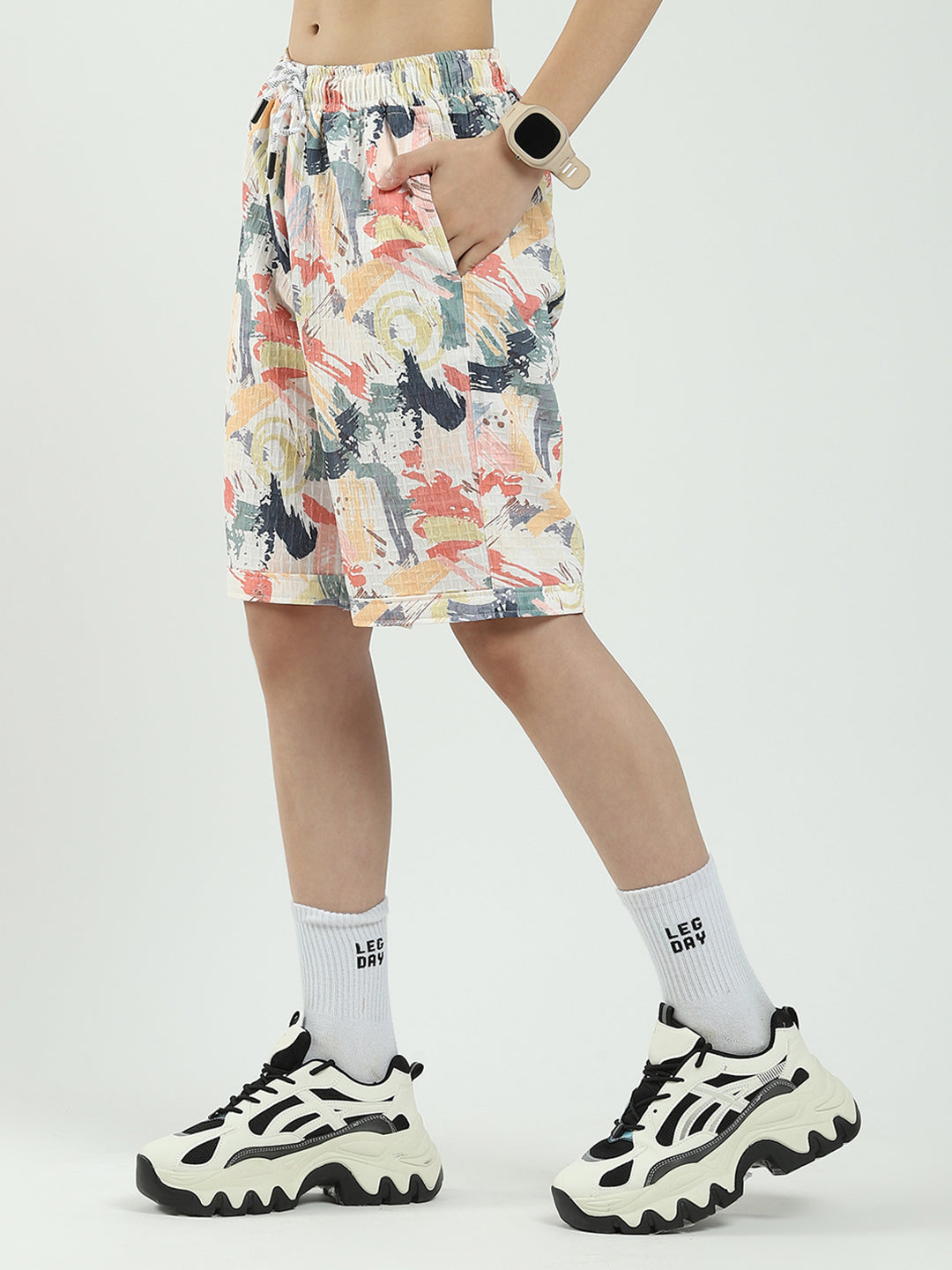 Boys Pink Printed Collar Half Sleeve Cords Set