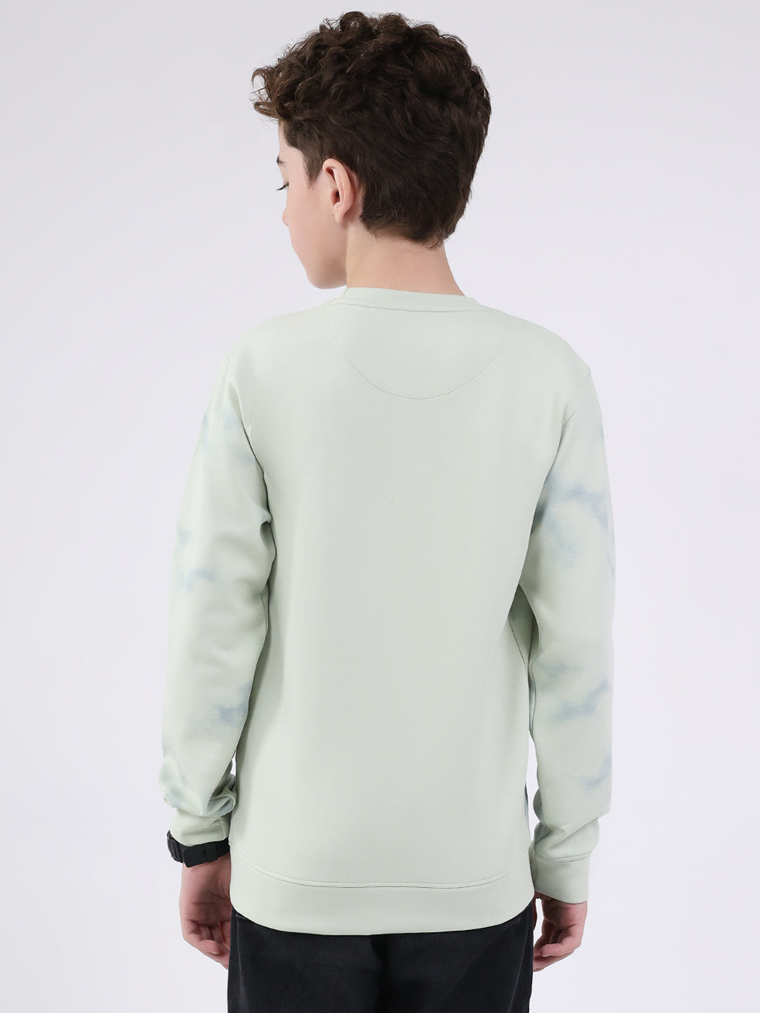 Boys Green Printed Round Neck Full Sleeve Sweatshirt