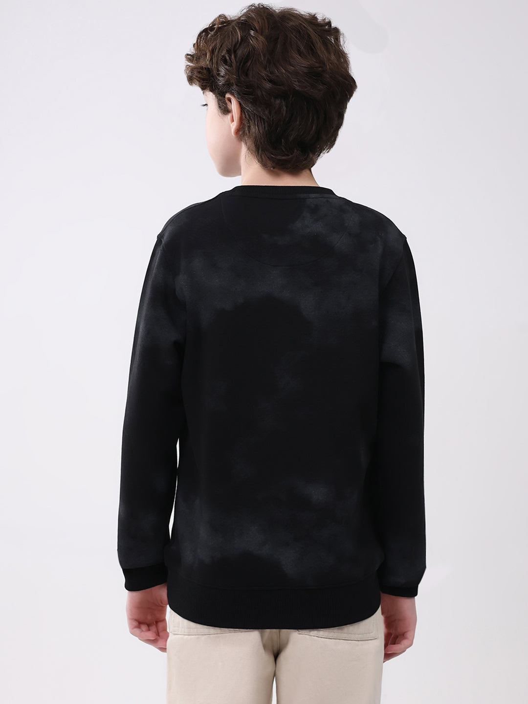 Boys Black Printed Round Neck Full Sleeve Sweatshirt