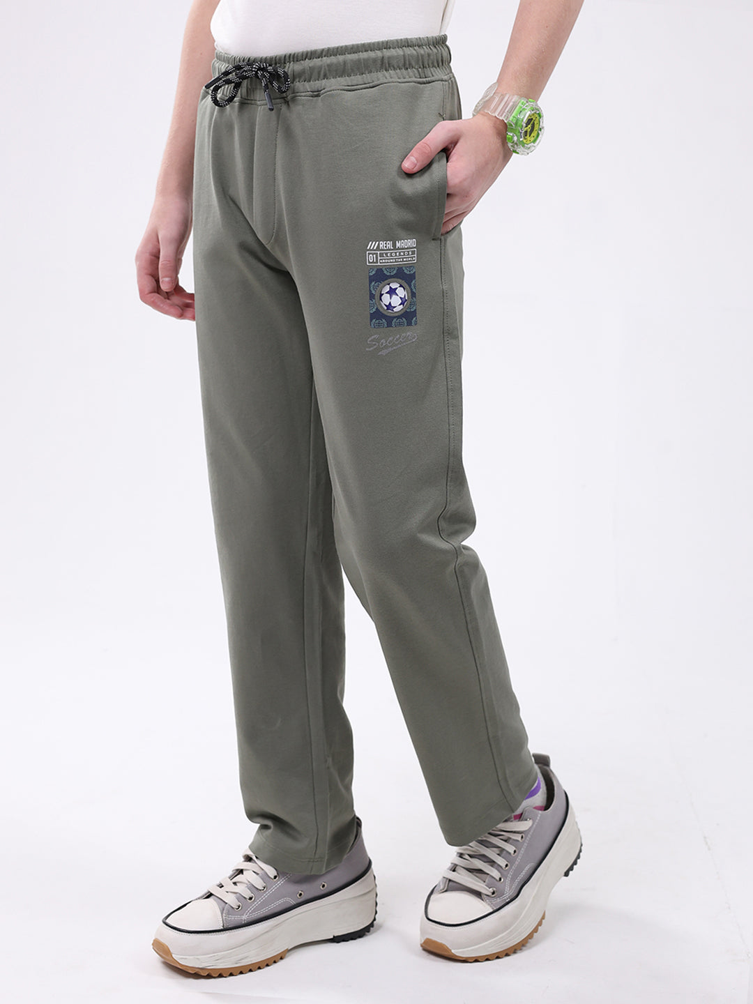 Boys Grey Printed Regular Fit Lower