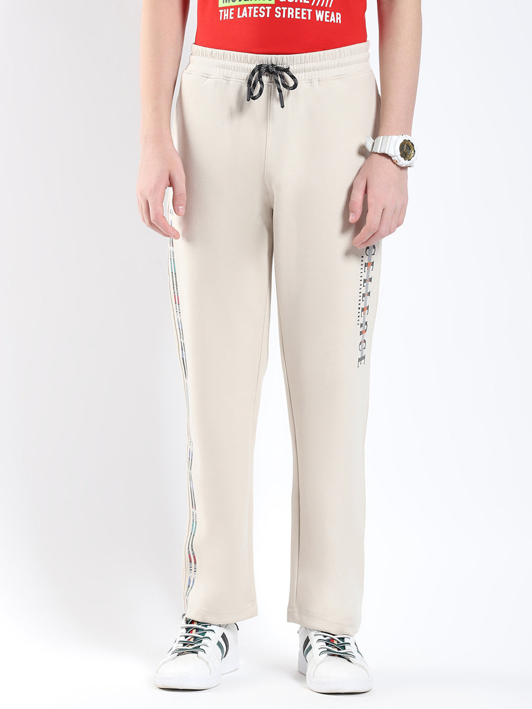 Boys Beige Printed Regular Fit Lower