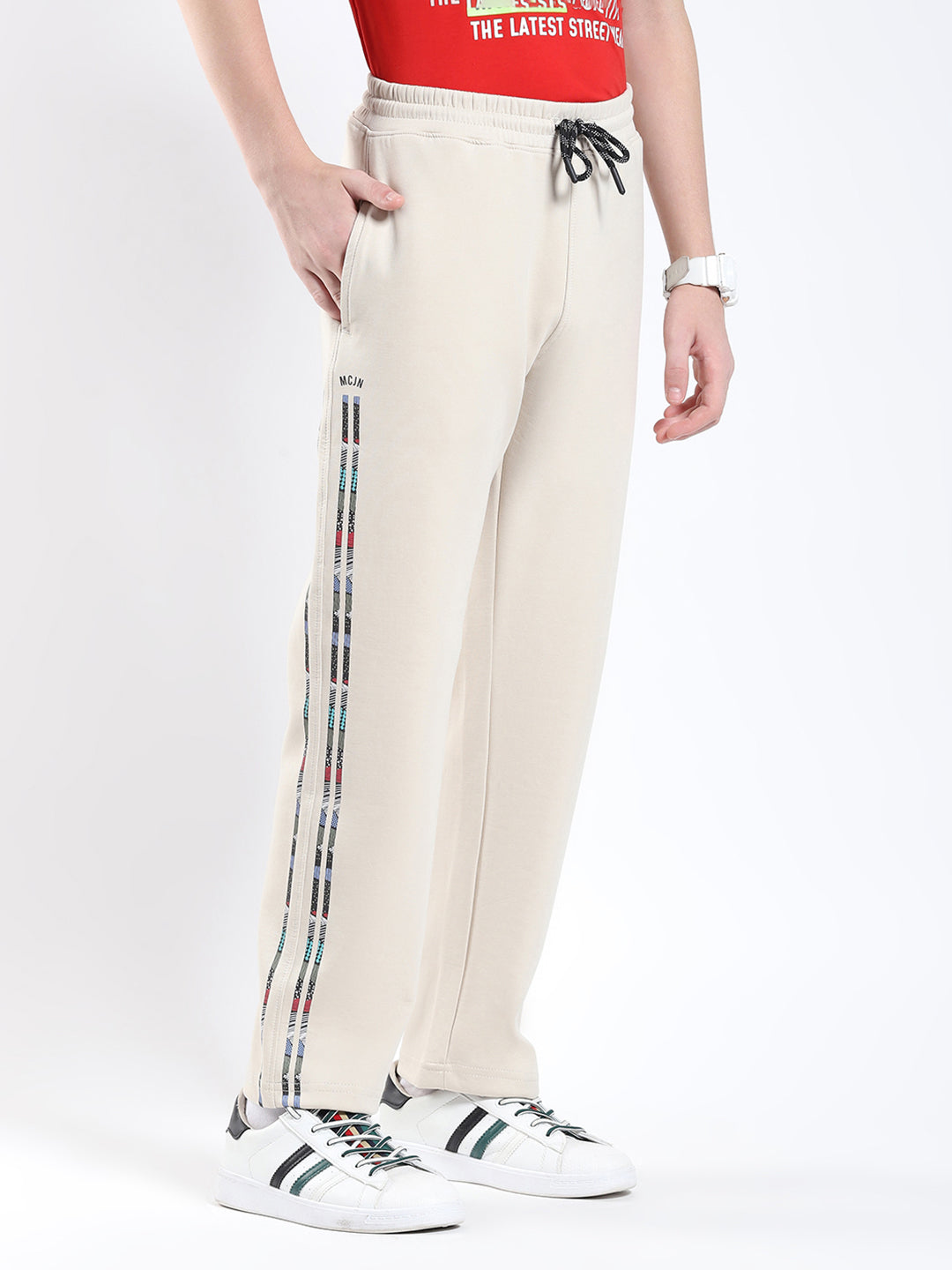 Boys Beige Printed Regular Fit Lower