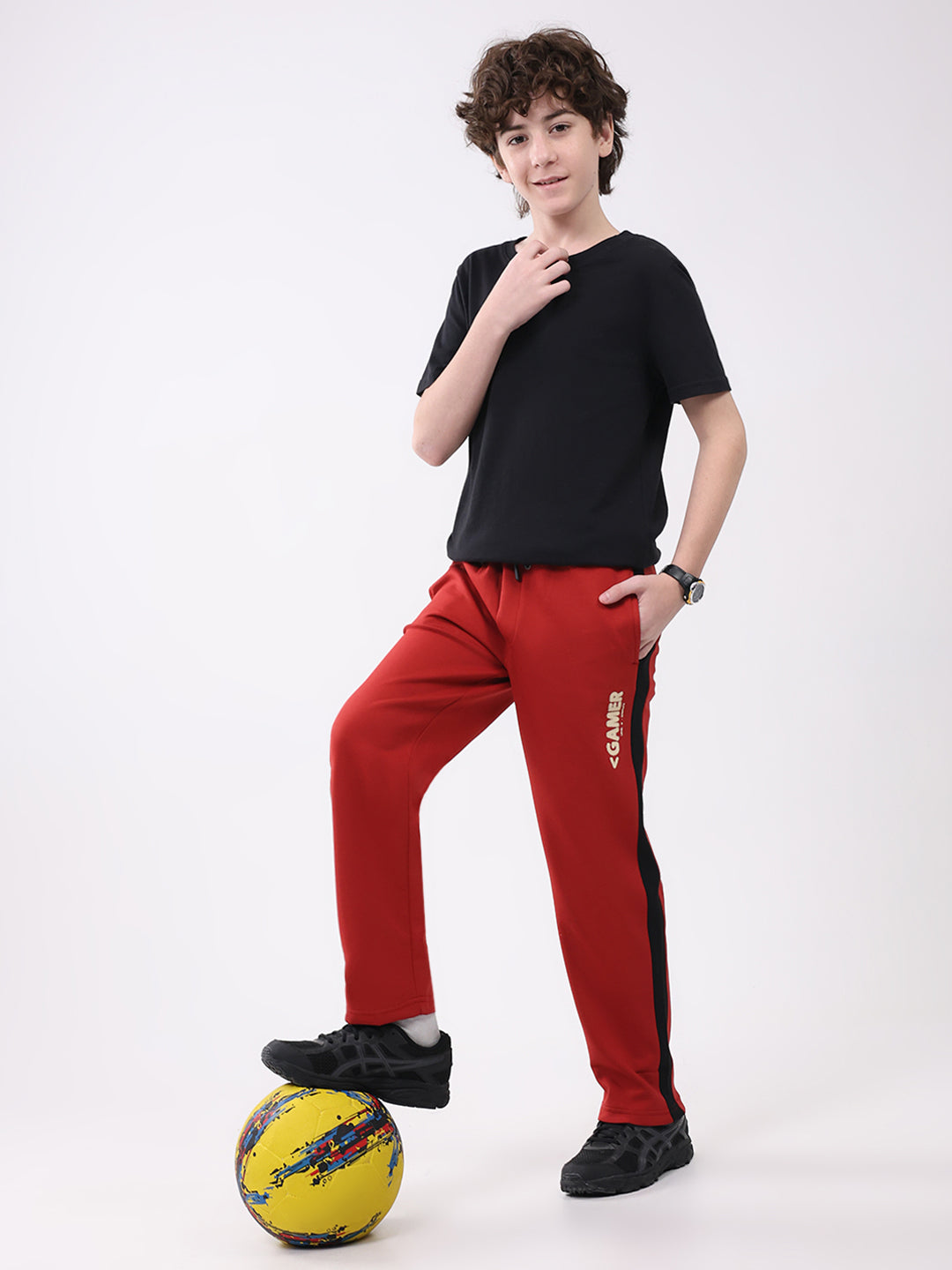 Boys Red Printed Regular Fit Lower