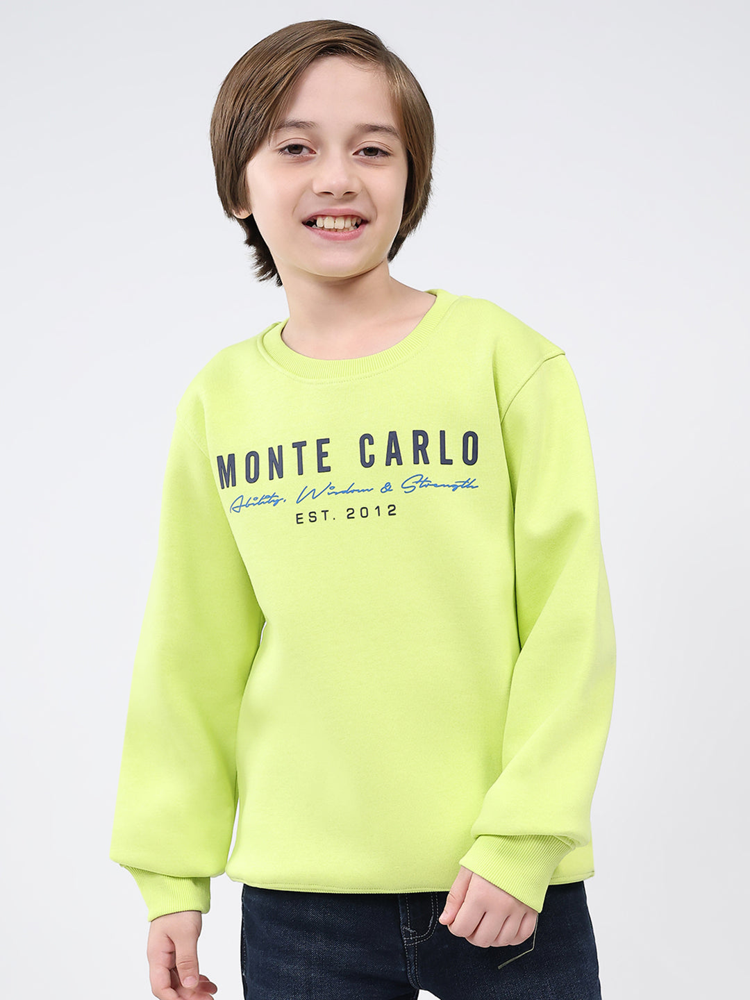 Boys Green Printed Round Neck Full Sleeve Sweatshirt
