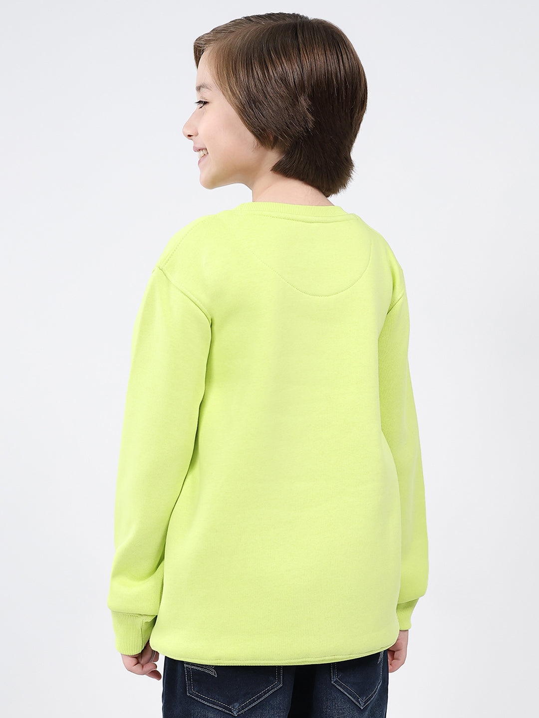 Boys Green Printed Round Neck Full Sleeve Sweatshirt