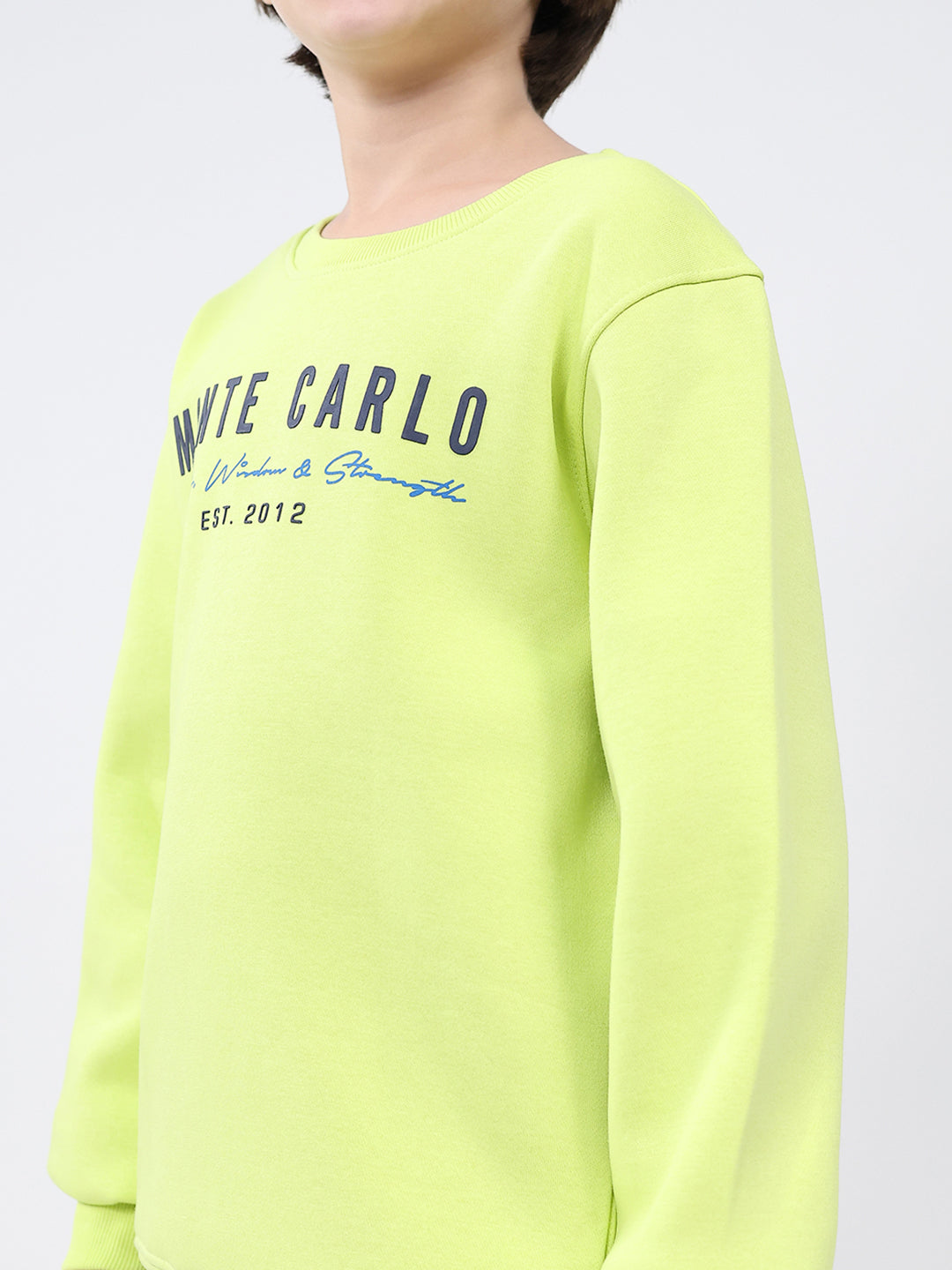 Boys Green Printed Round Neck Full Sleeve Sweatshirt