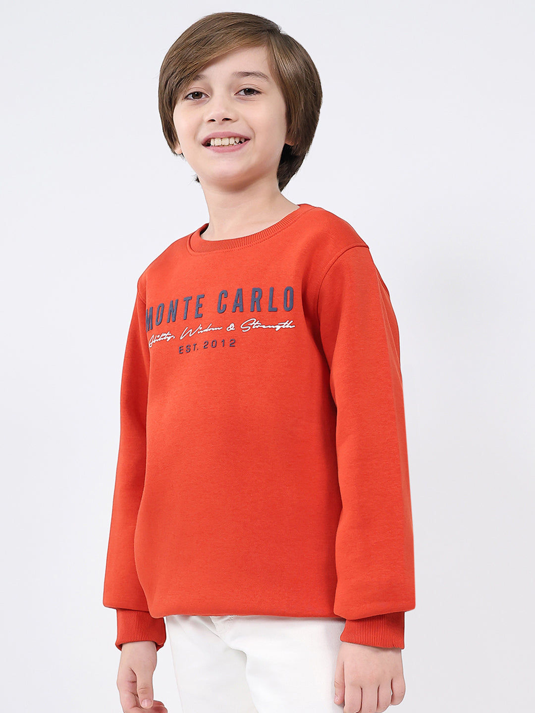 Boys Rust Printed Round Neck Full Sleeve Sweatshirt