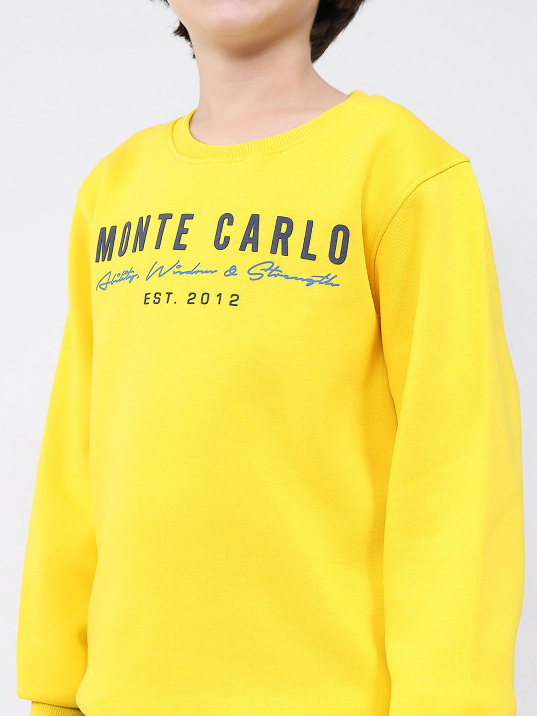 Boys Yellow Printed Round Neck Full Sleeve Sweatshirt