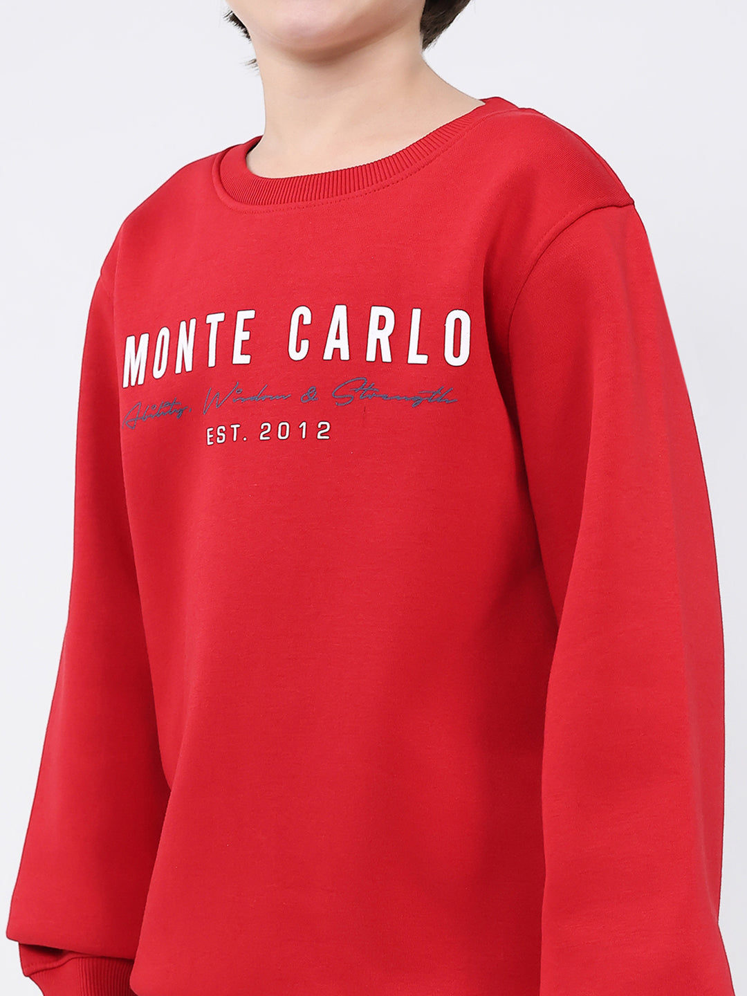 Boys Red Printed Round Neck Full Sleeve Sweatshirt