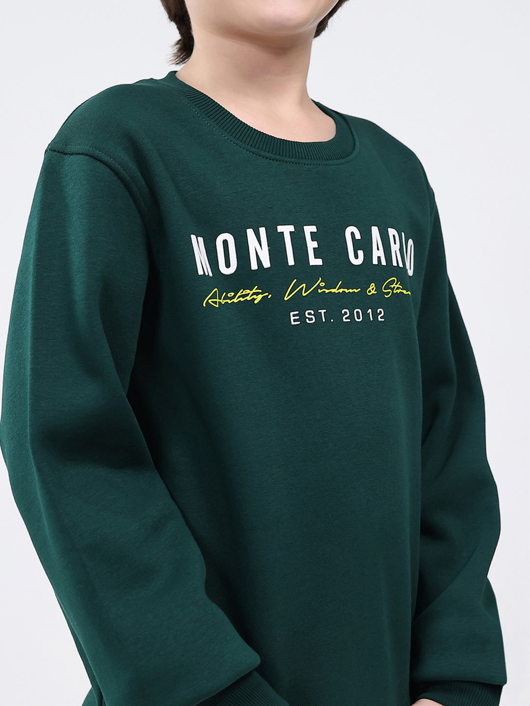 Boys Bottle Green Printed Round Neck Full Sleeve Sweatshirt