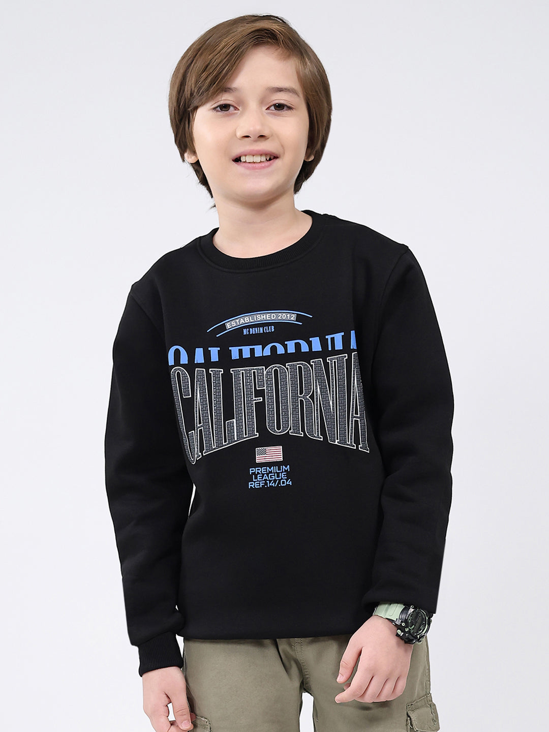 Boys Black Printed Round Neck Full Sleeve Sweatshirt