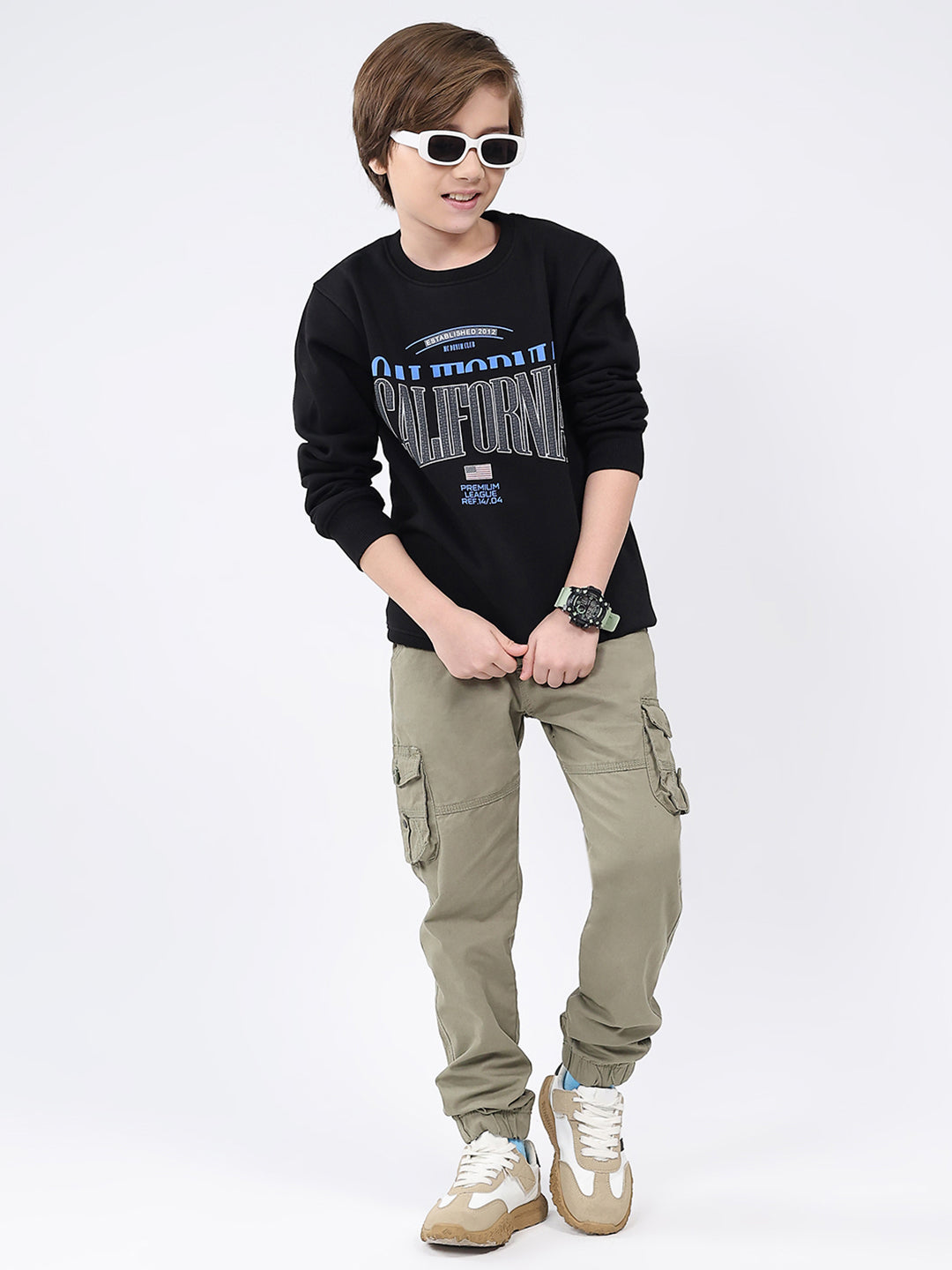 Boys Black Printed Round Neck Full Sleeve Sweatshirt
