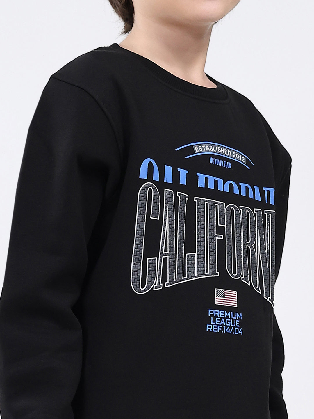 Boys Black Printed Round Neck Full Sleeve Sweatshirt