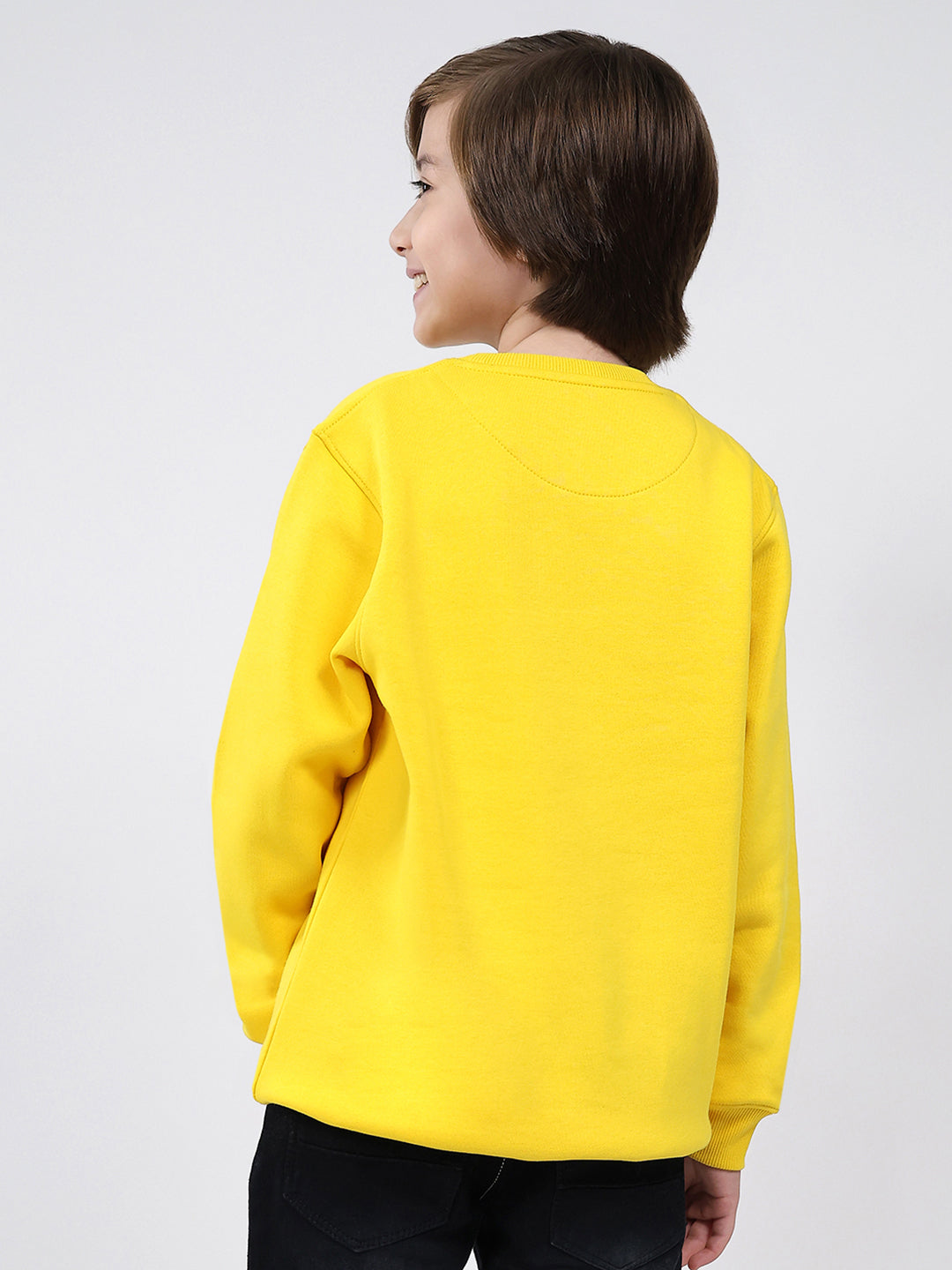 Boys Yellow Printed Round Neck Full Sleeve Sweatshirt