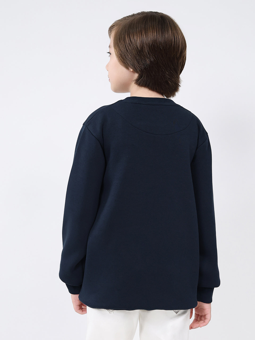 Boys Navy Blue Printed Round Neck Full Sleeve Sweatshirt
