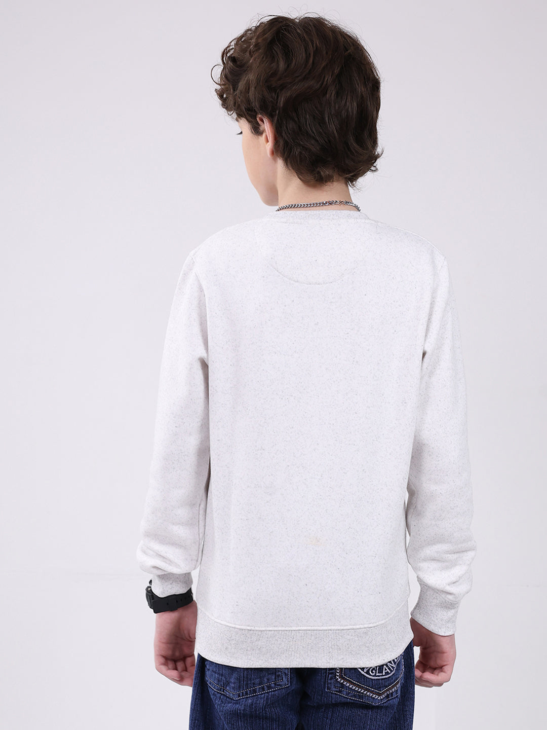 Boys Grey Printed Round Neck Full Sleeve Sweatshirt