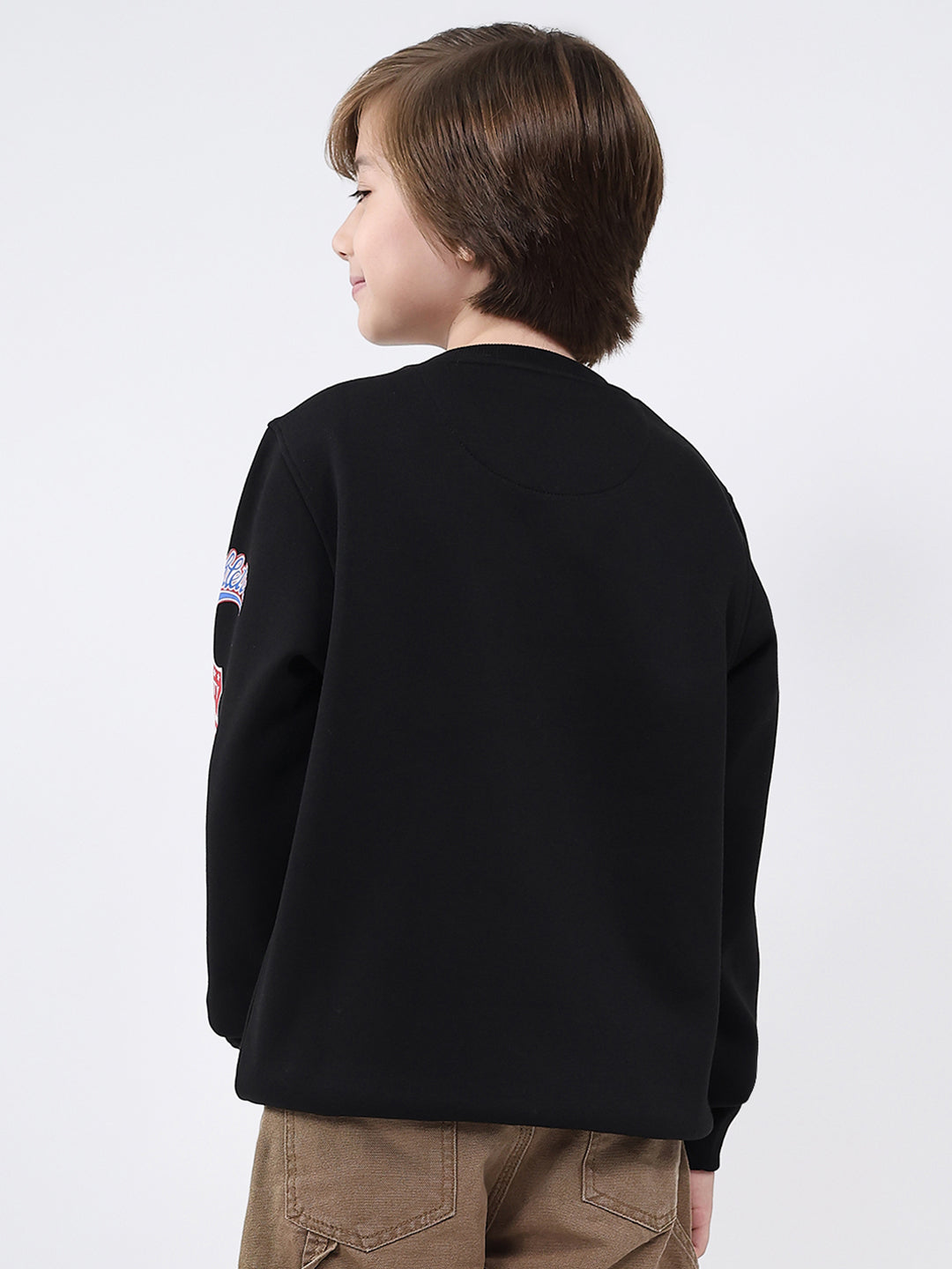 Boys Black Printed Round Neck Full Sleeve Sweatshirt