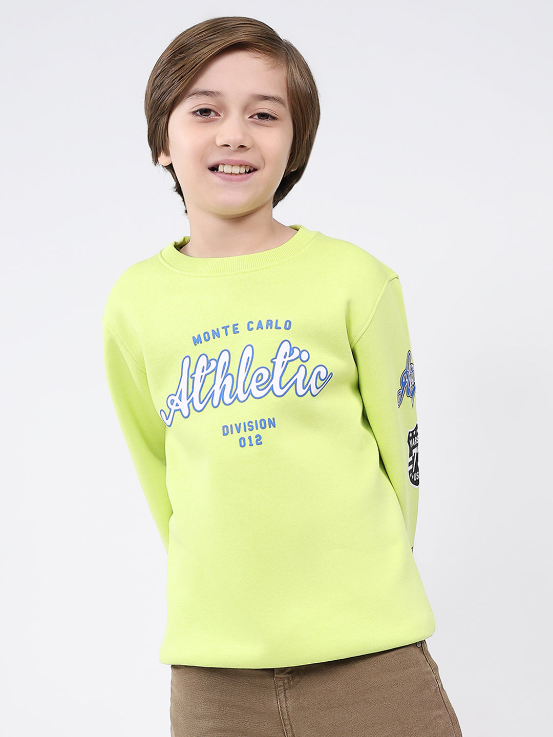 Boys Green Printed Round Neck Full Sleeve Sweatshirt