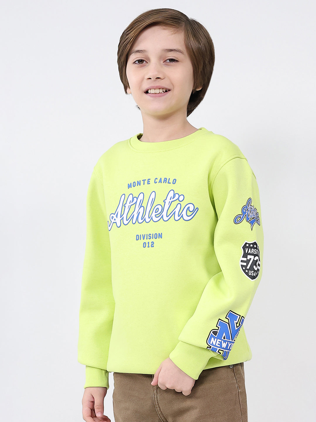 Boys Green Printed Round Neck Full Sleeve Sweatshirt