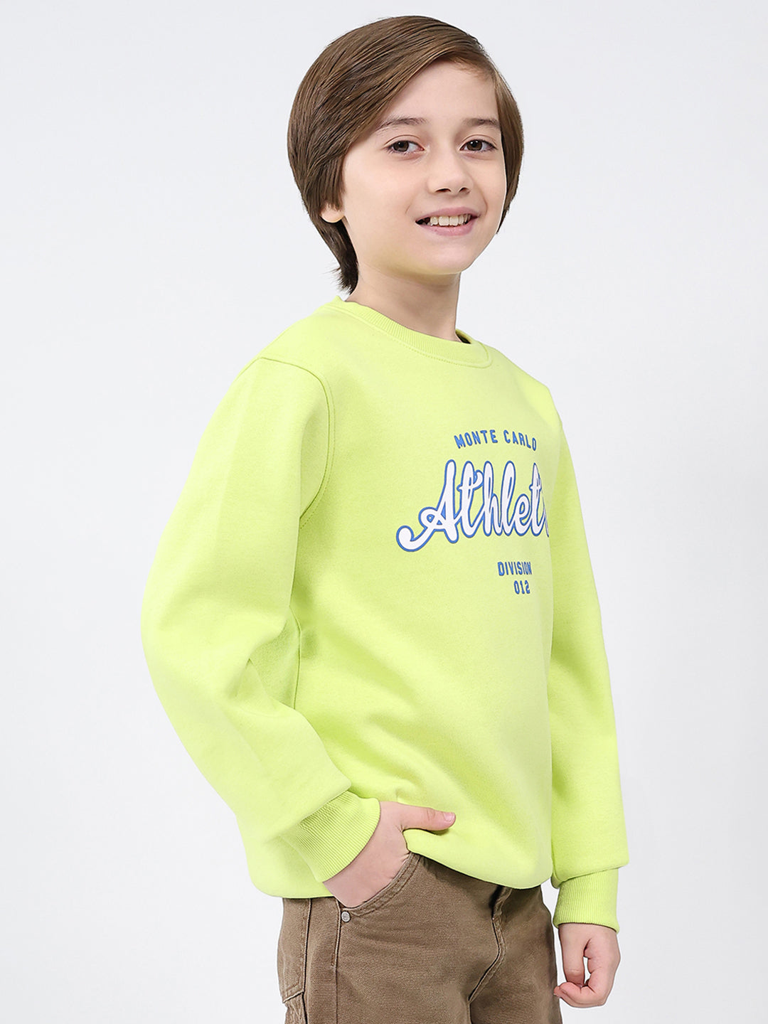 Boys Green Printed Round Neck Full Sleeve Sweatshirt