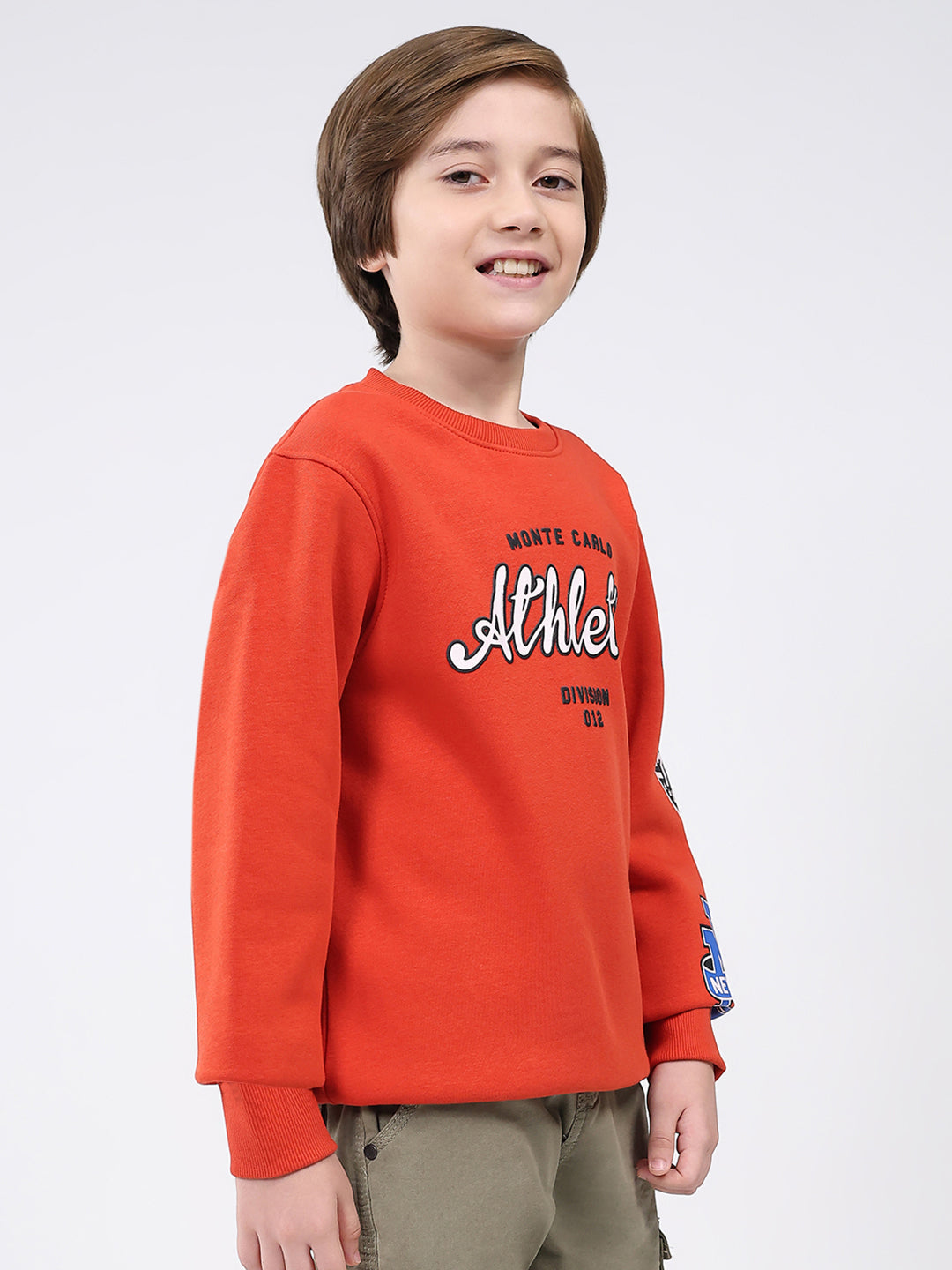Boys Rust Printed Round Neck Full Sleeve Sweatshirt