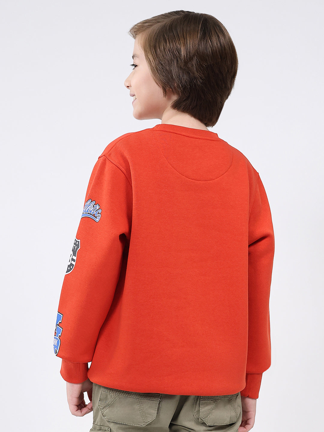 Boys Rust Printed Round Neck Full Sleeve Sweatshirt