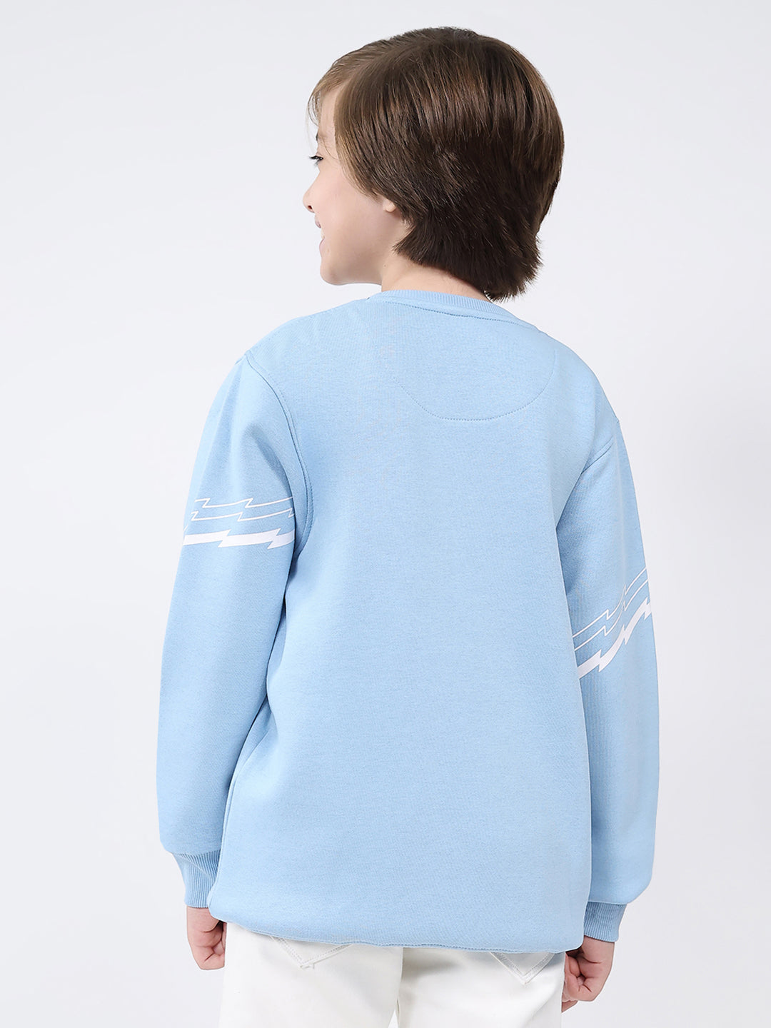 Boys Sky Blue Printed Round Neck Full Sleeve Sweatshirt
