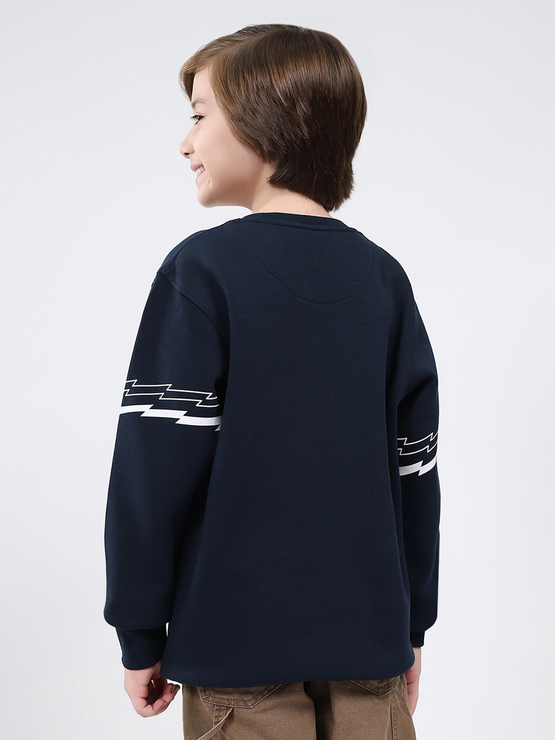 Boys Navy Blue Printed Round Neck Full Sleeve Sweatshirt