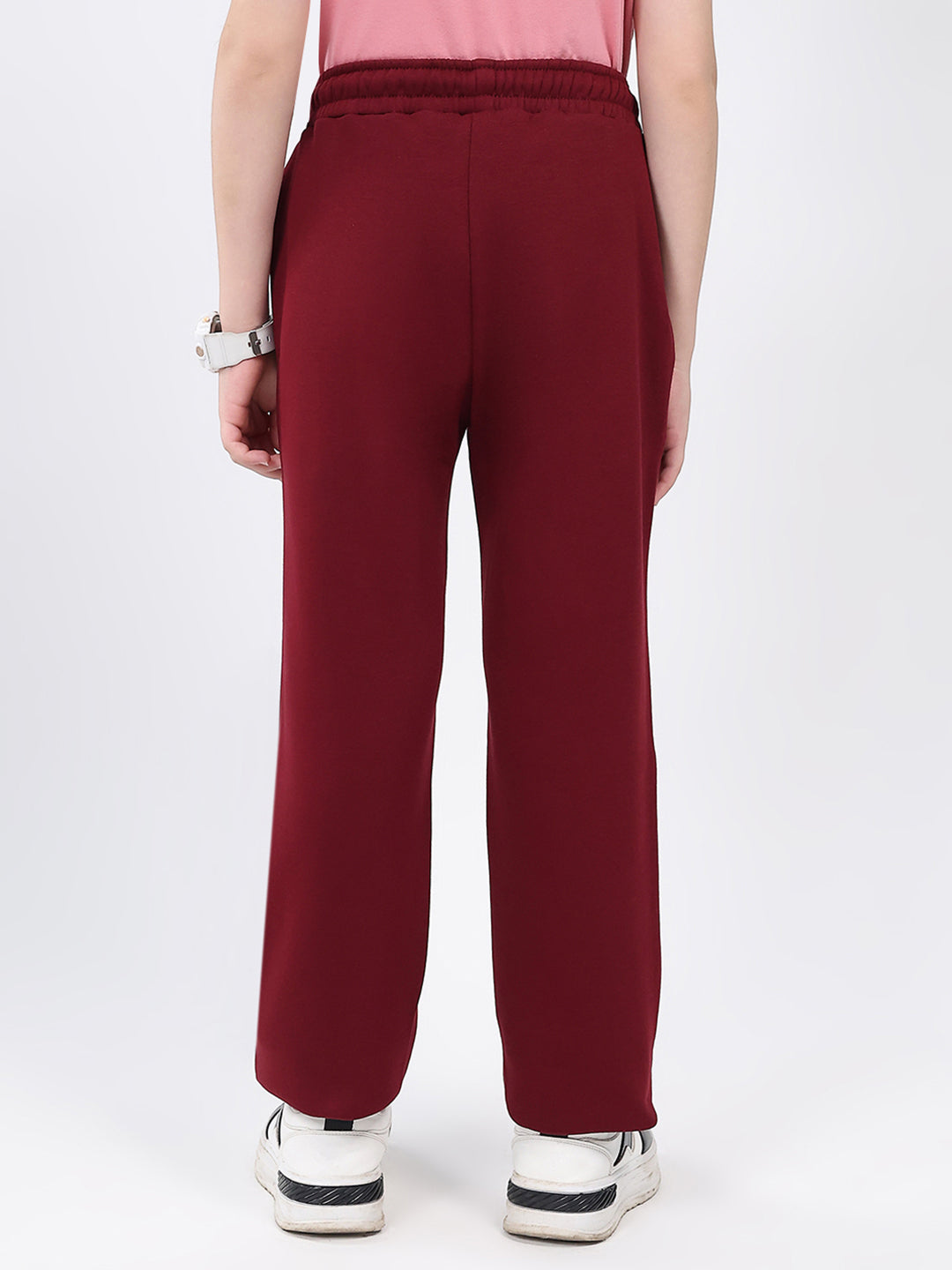 Boys Maroon Solid Regular Fit Lower
