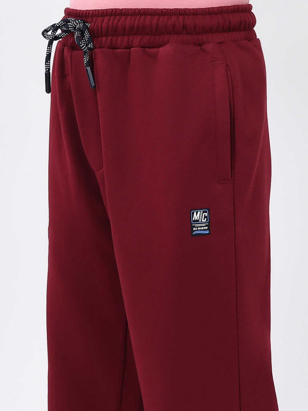 Boys Maroon Solid Regular Fit Lower
