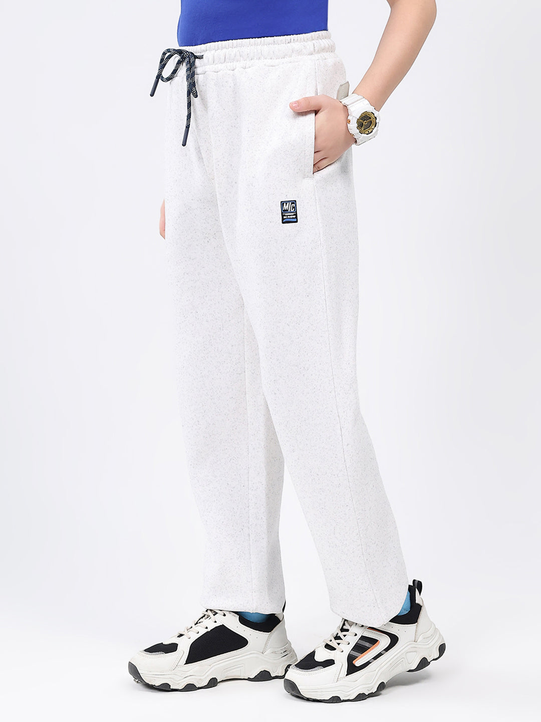 Boys Grey Melange Solid Regular Fit Lower