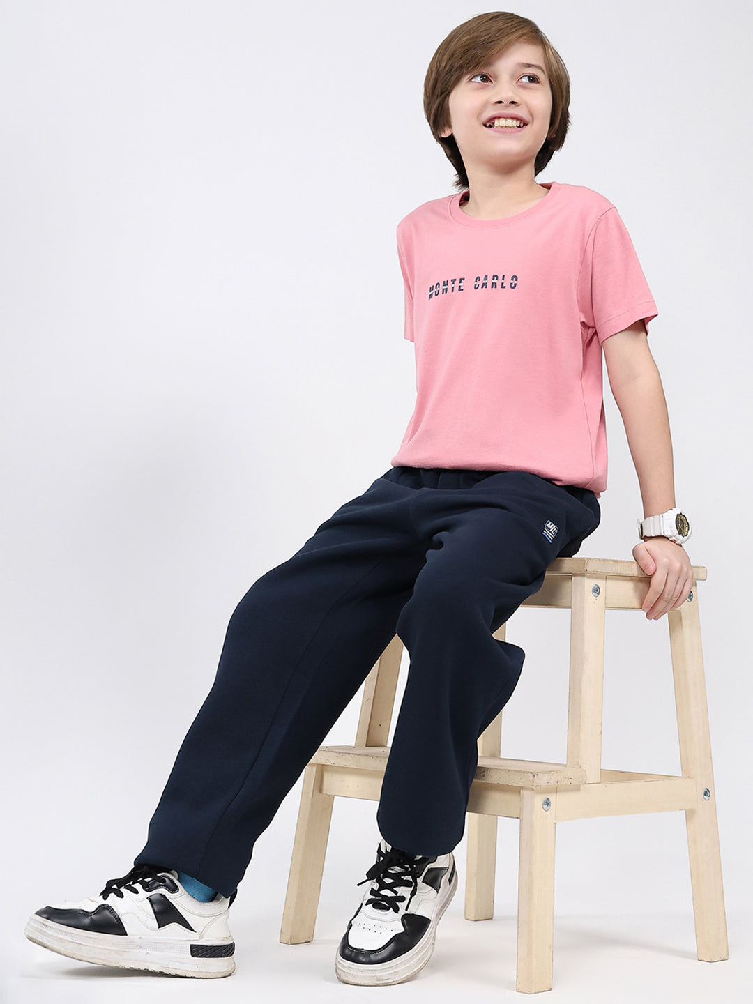 Boys Navy Blue Solid Regular Fit Lower