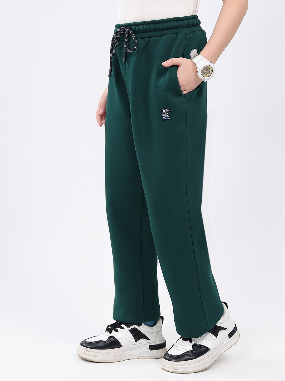 Boys Dark Green Solid Regular Fit Lower