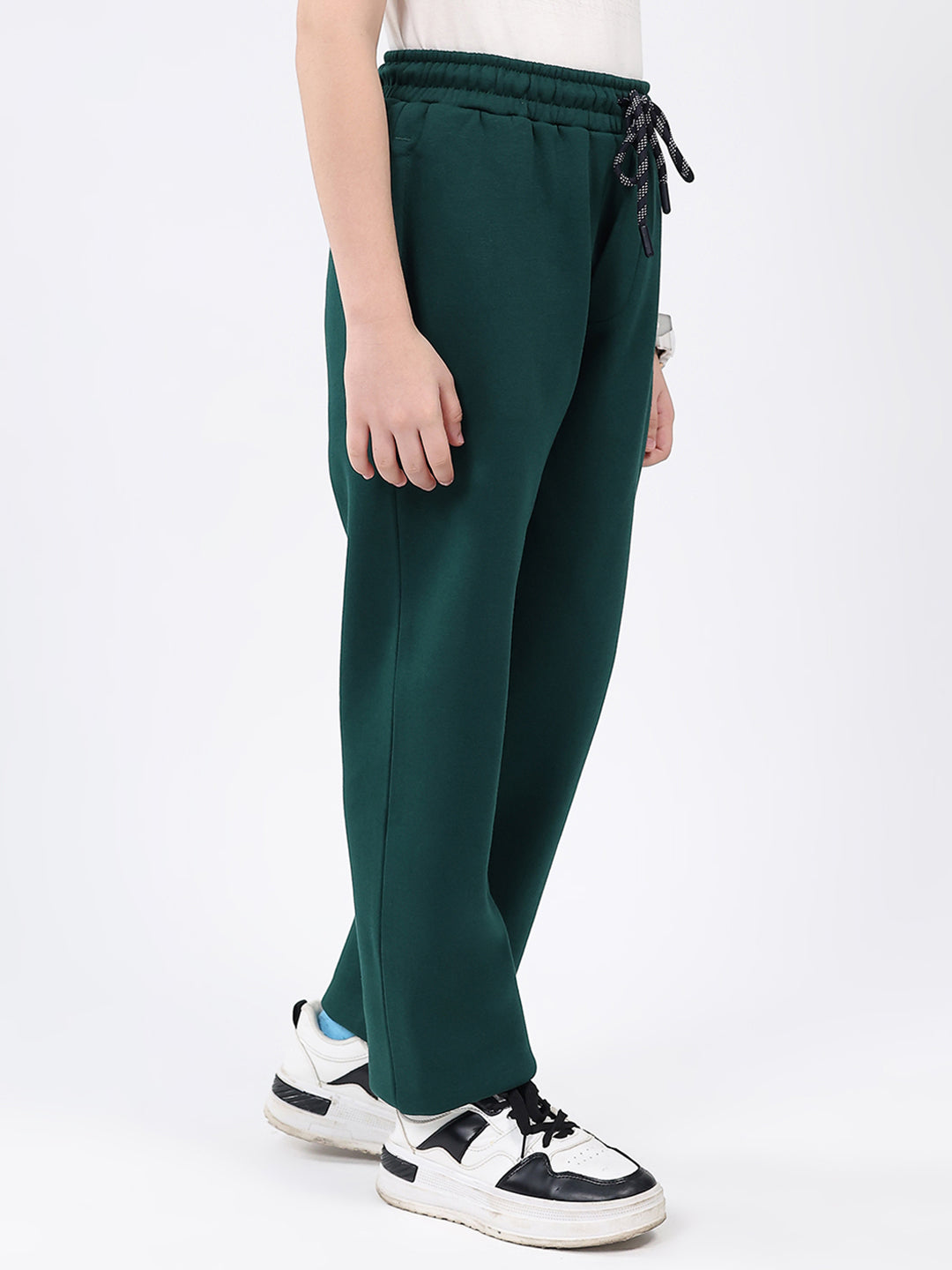 Boys Dark Green Solid Regular Fit Lower