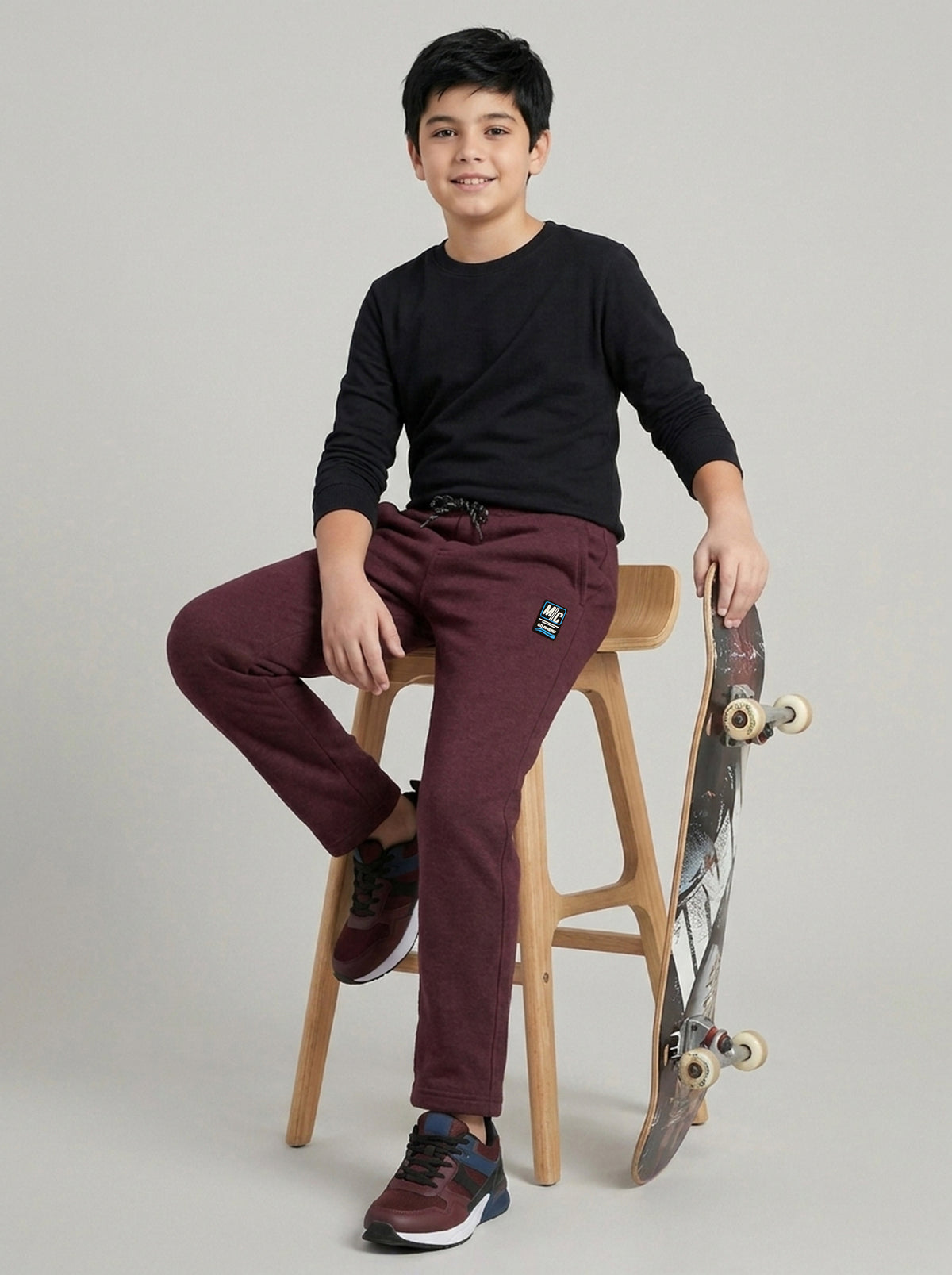 Boys Burgundy Solid Regular Fit Lower