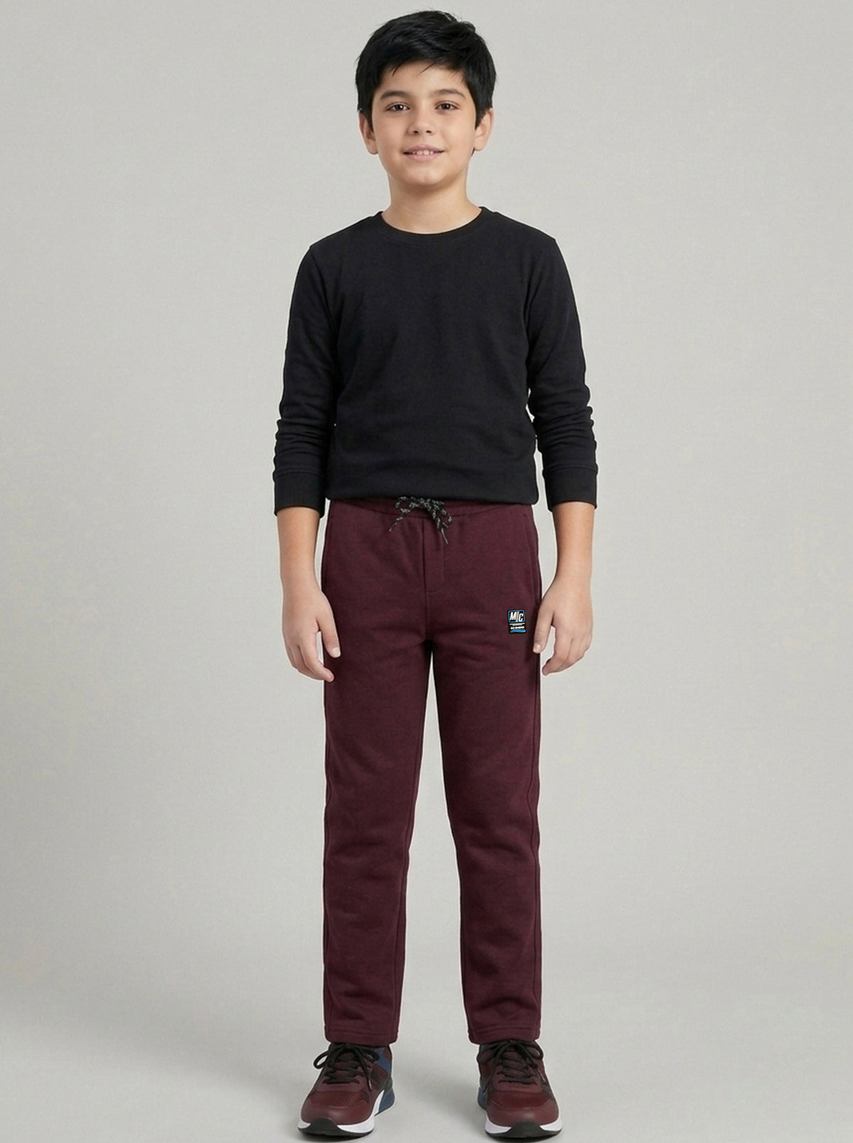 Boys Burgundy Solid Regular Fit Lower