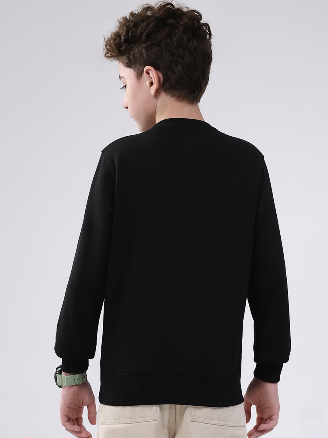 Boys Black Printed Round Neck Full Sleeve Sweatshirt