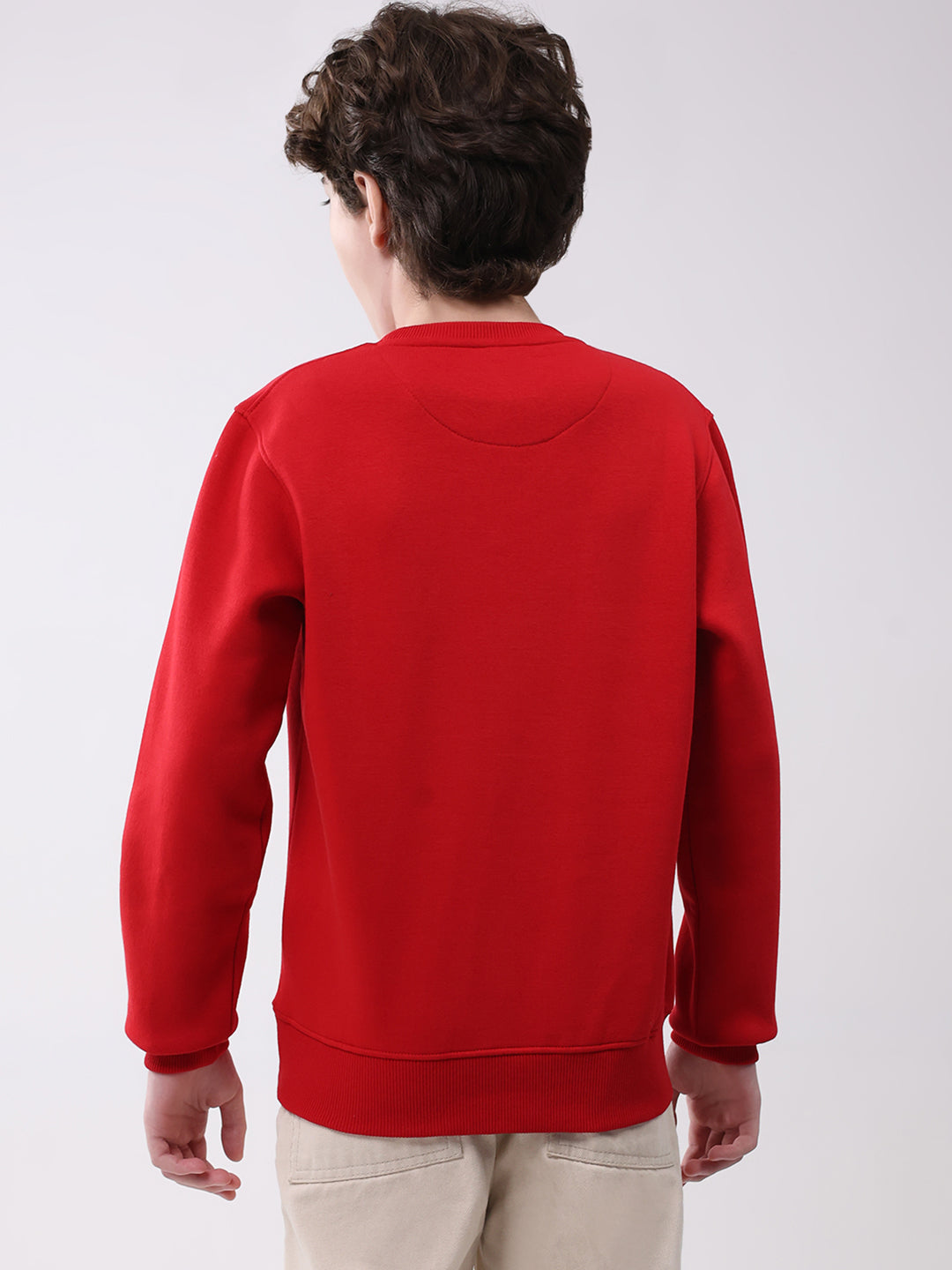 Boys Red Printed Round Neck Full Sleeve Sweatshirt