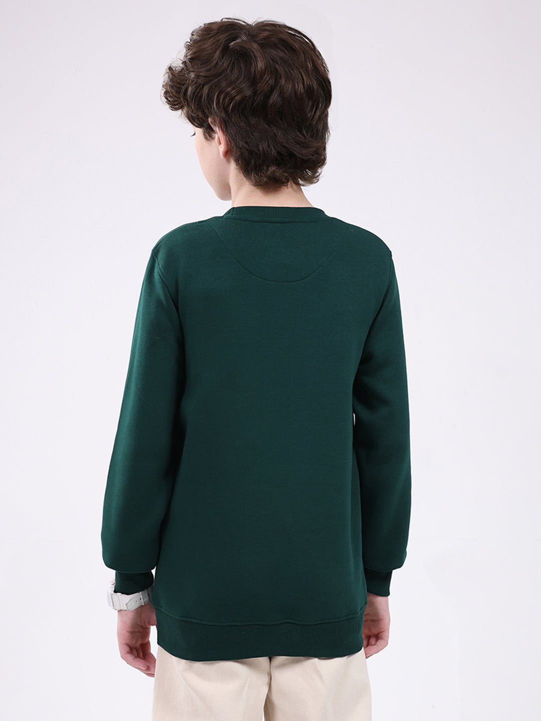 Boys Green Printed Round Neck Full Sleeve Sweatshirt
