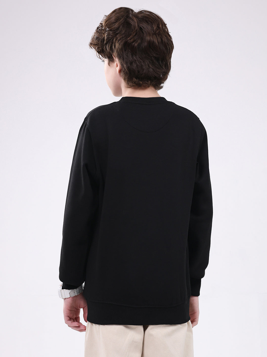 Boys Black Printed Round Neck Full Sleeve Sweatshirt
