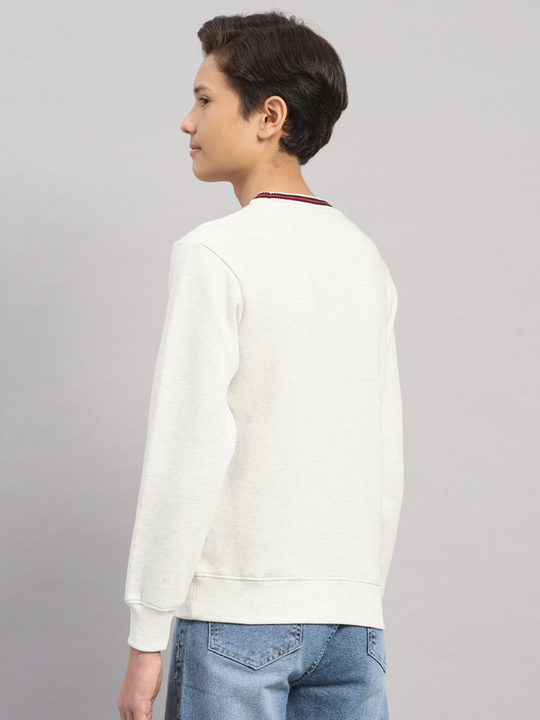 Boys Off White Printed Round Neck Full Sleeve Sweatshirt