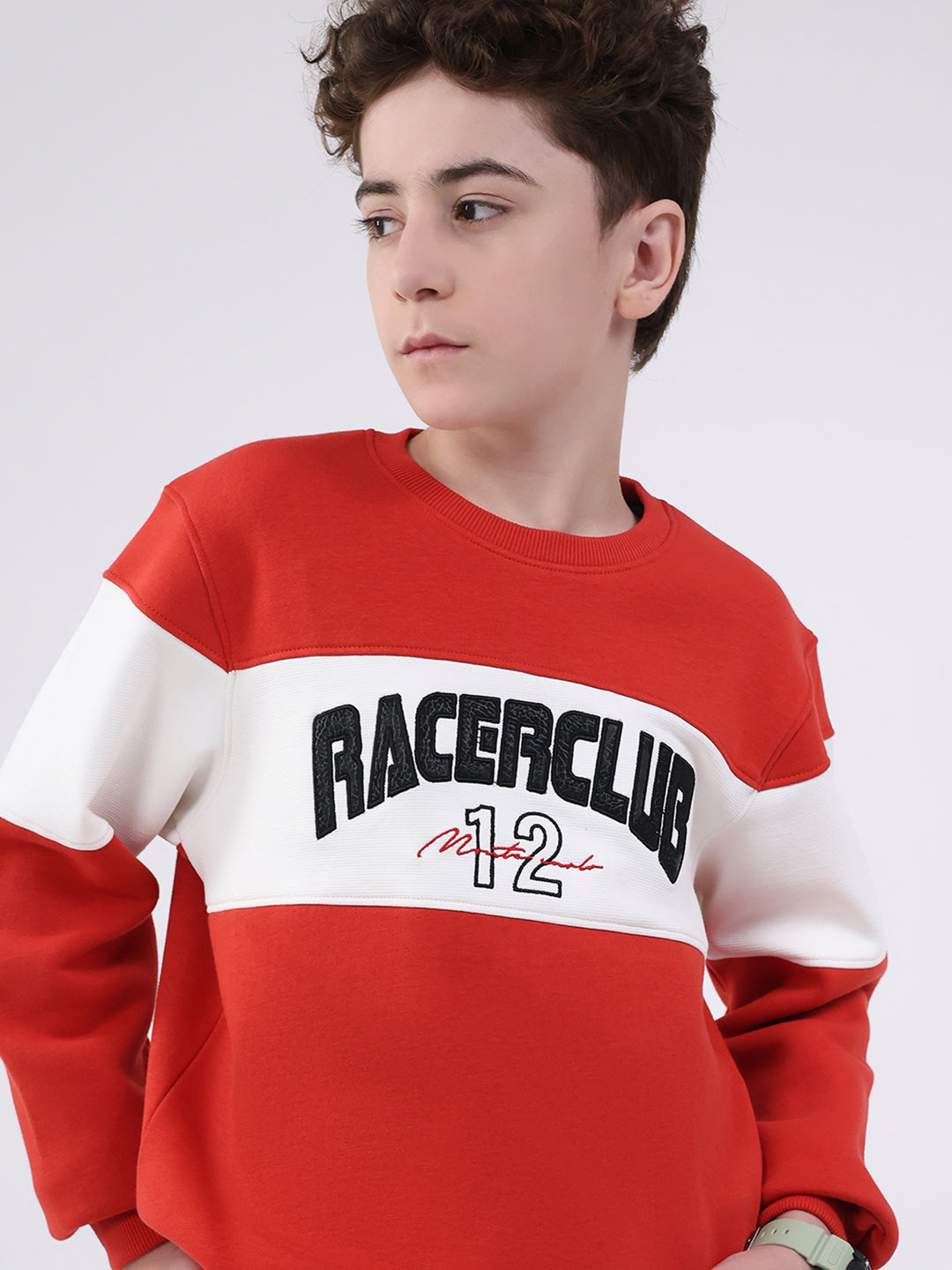 Boys Red Printed Round Neck Full Sleeve Sweatshirt