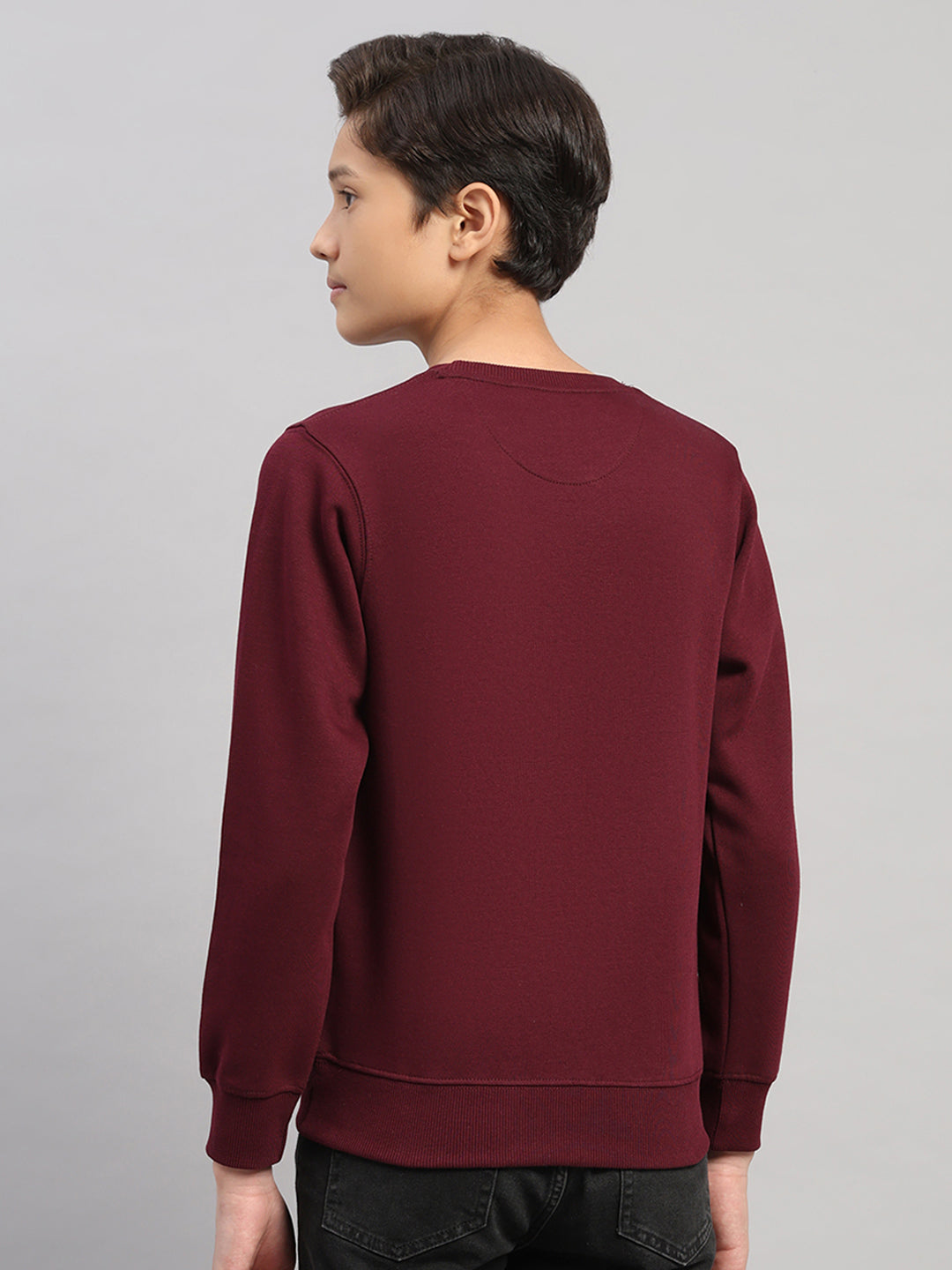 Boys Maroon Printed Round Neck Full Sleeve Sweatshirt