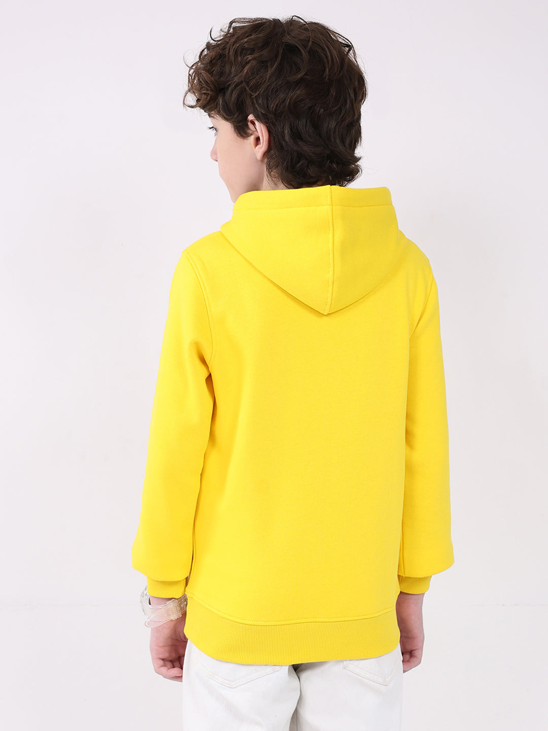 Boys Yellow Printed Hooded Full Sleeve Sweatshirt