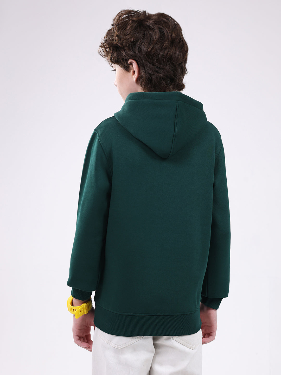 Boys Green Printed Hooded Full Sleeve Sweatshirt