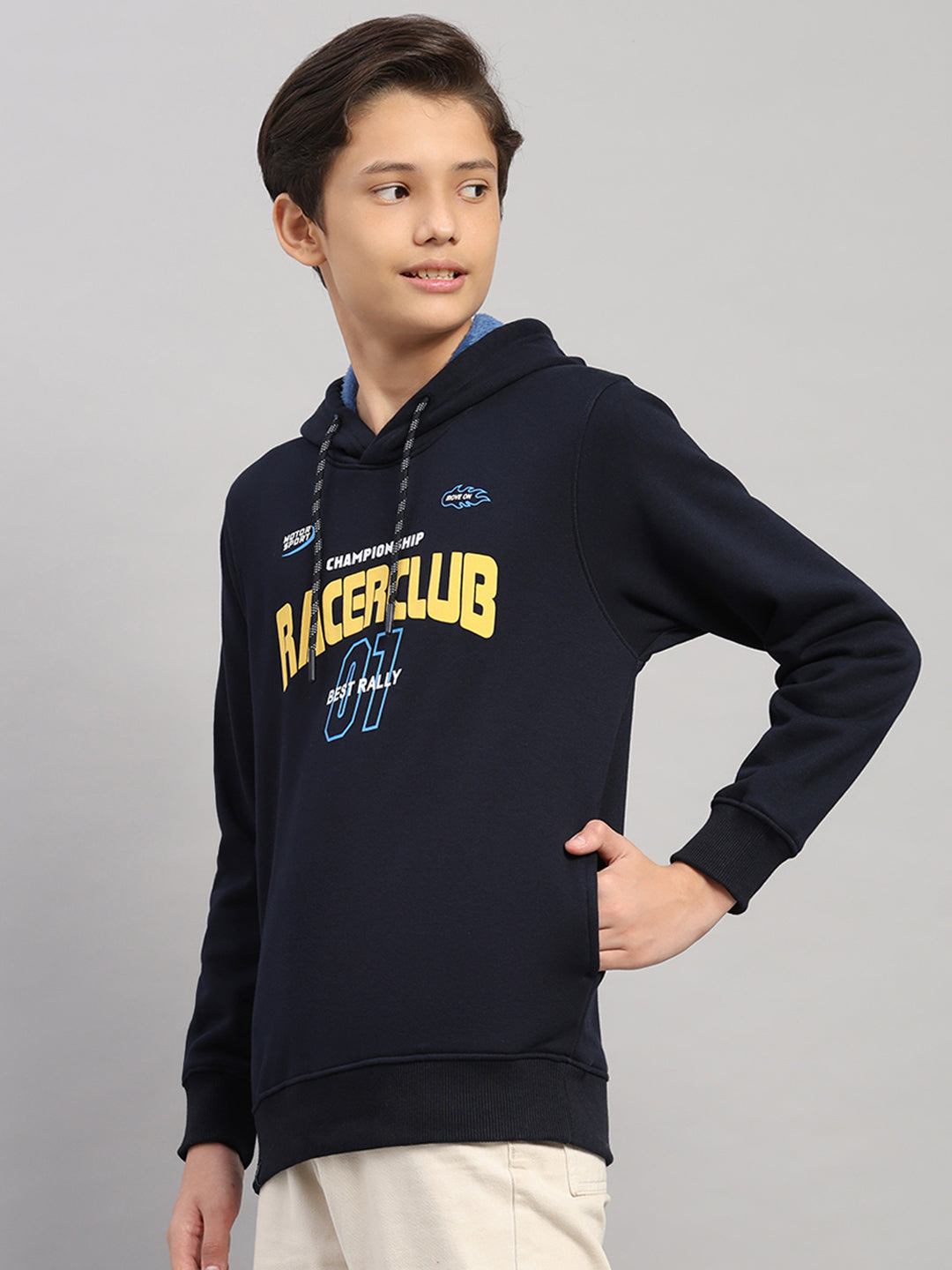 Boys Navy Blue Printed Round Neck Full Sleeve Sweatshirt