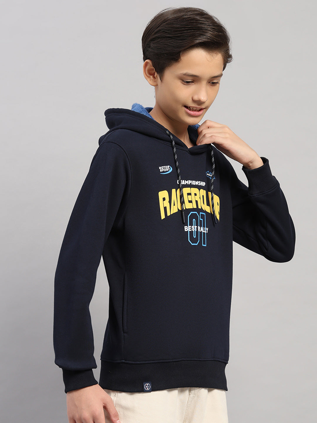 Boys Navy Blue Printed Round Neck Full Sleeve Sweatshirt